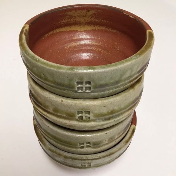 Japanese Studio Art Pottery SET OF 4 Tea Bowls Matcha Terra Cotta Brown Glaze - Picture 5 of 16
